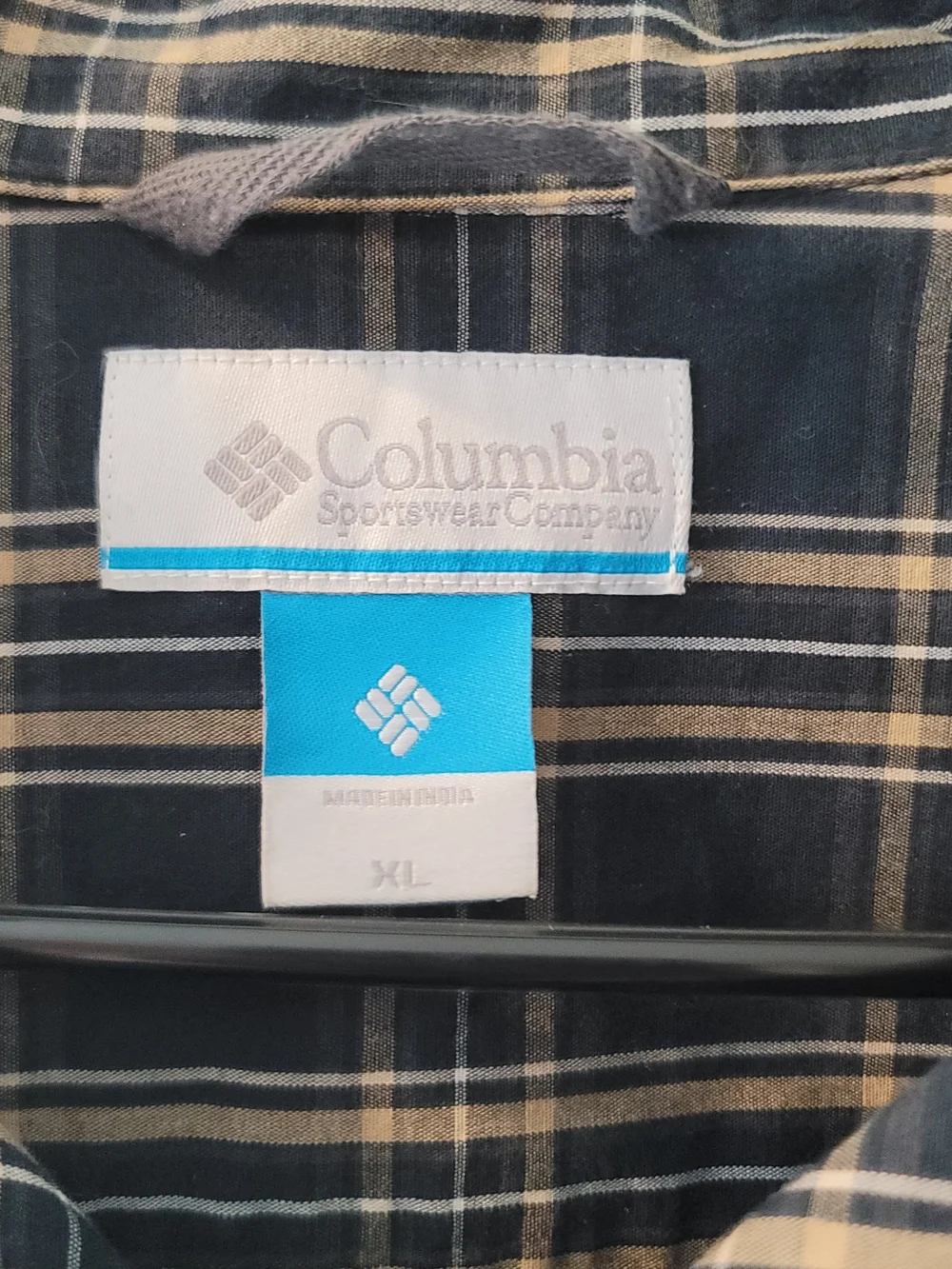 COLUMBIA Long Sleeve Button Down Plaid Shirt Charcoal Tan Men's Size XL